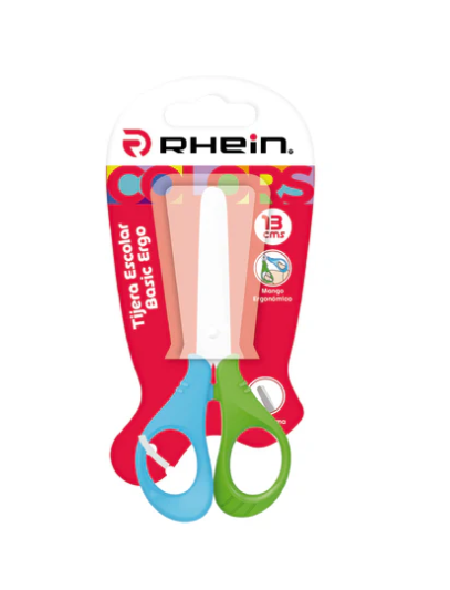 Tijera Escolar Punta Roma Basic Ergonomica 13 Cms Blister Rhein